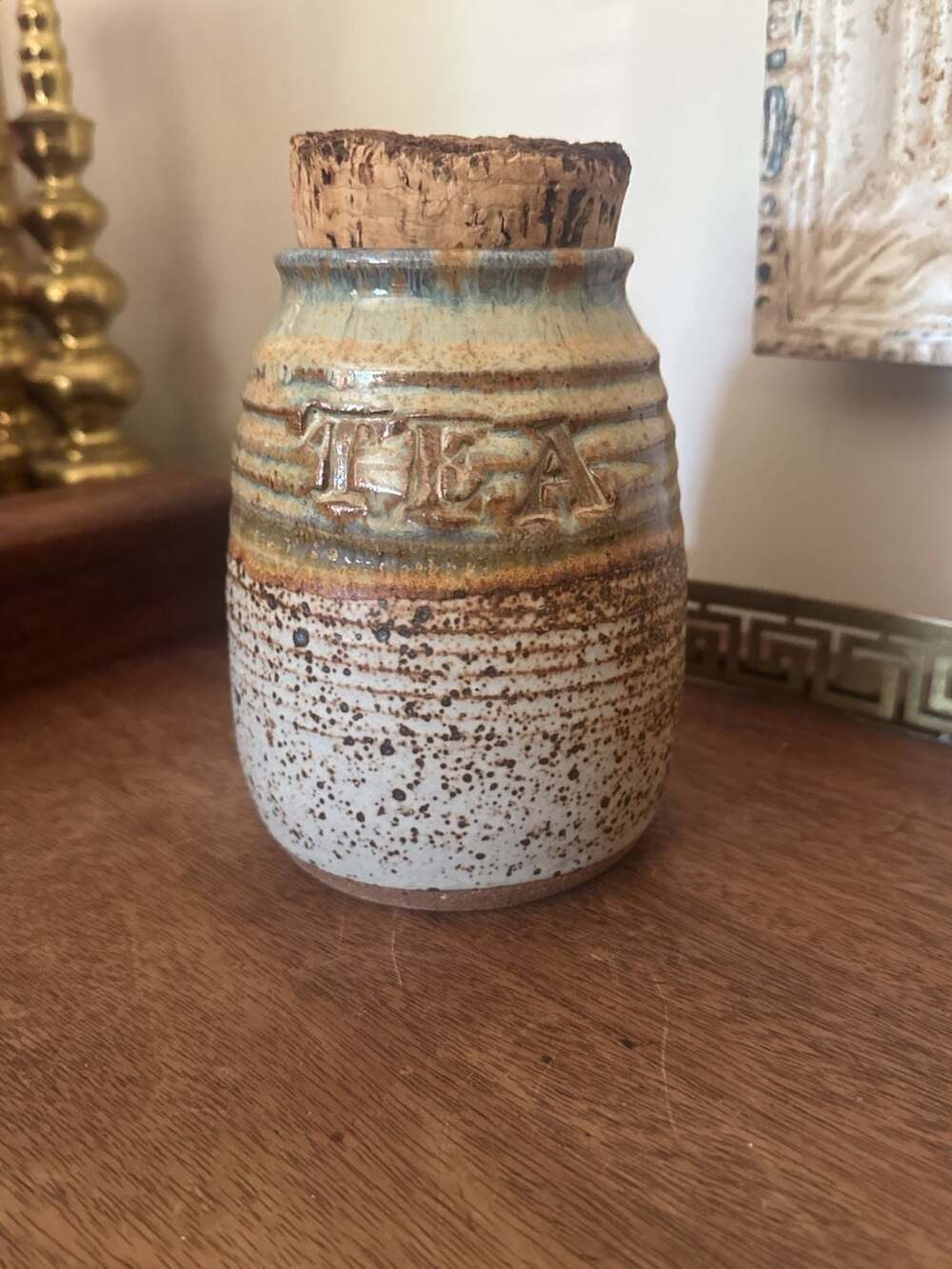 Studio Art Pottery TEA Canister 6-inch Speckled Stoneware Cork Lid